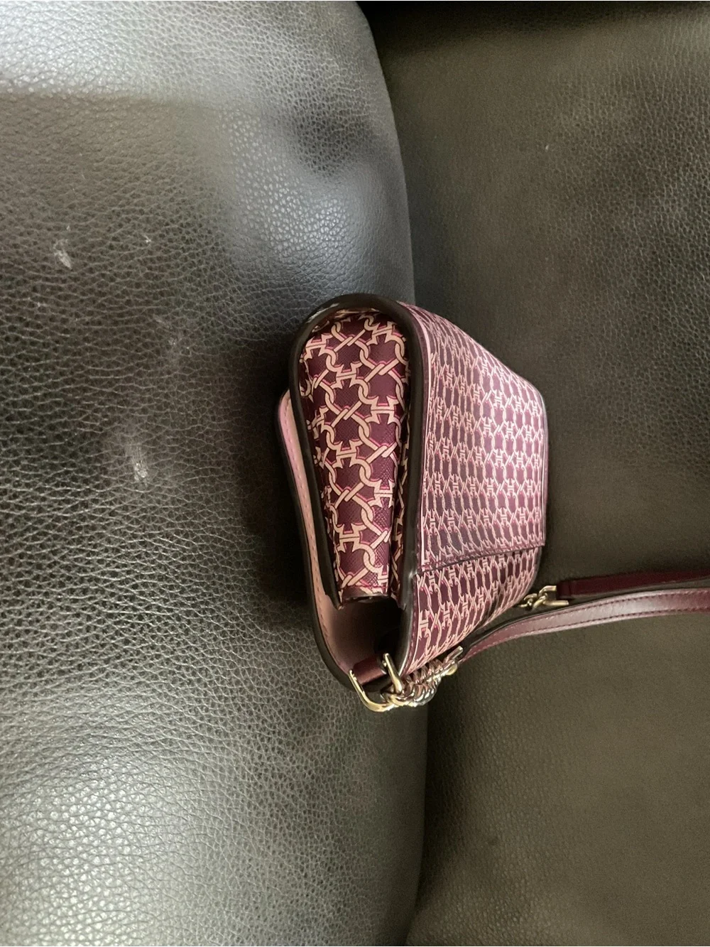 kate spade Burgundy Patterned Crossbody with Chain and Leather Strap